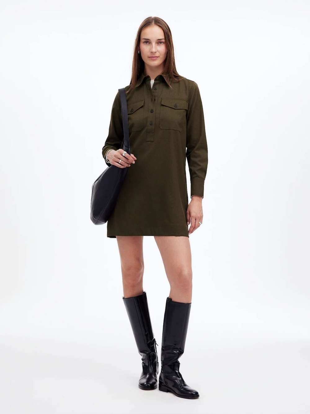 Olive Green Long-Sleeve Shirt Dress - Madewell